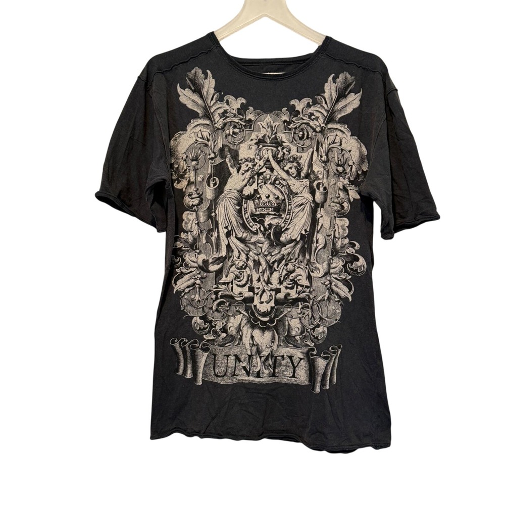 Xzavier Unity Graphic T-Shirt Mens Black Y2K Gothic Distressed Raw Hem XZAVR